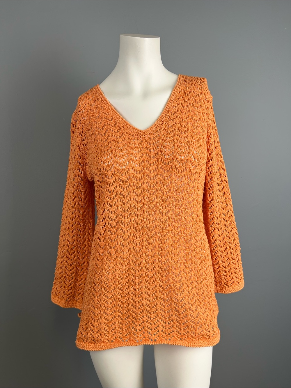 Vintage Nomi Orange V-Neck Crochet Sweater